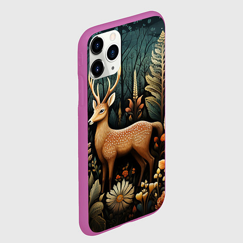 Чехол iPhone 11 Pro матовый Лесной олень в стиле фолк-арт / 3D-Фиолетовый – фото 2