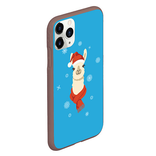Чехол iPhone 11 Pro матовый Милая лама в красной шляпе и шарфе / 3D-Коричневый – фото 2