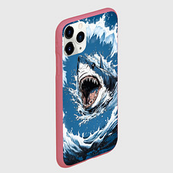 Чехол iPhone 11 Pro матовый Морда акулы в воде, цвет: 3D-малиновый — фото 2