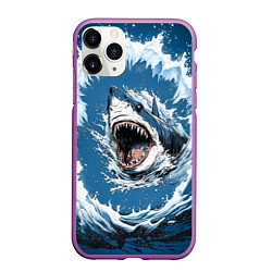 Чехол iPhone 11 Pro матовый Морда акулы в воде, цвет: 3D-фиолетовый