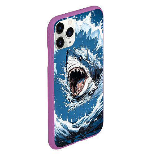 Чехол iPhone 11 Pro матовый Морда акулы в воде / 3D-Фиолетовый – фото 2