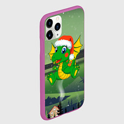 Чехол iPhone 11 Pro матовый Зеленый дракончик 2024, цвет: 3D-фиолетовый — фото 2
