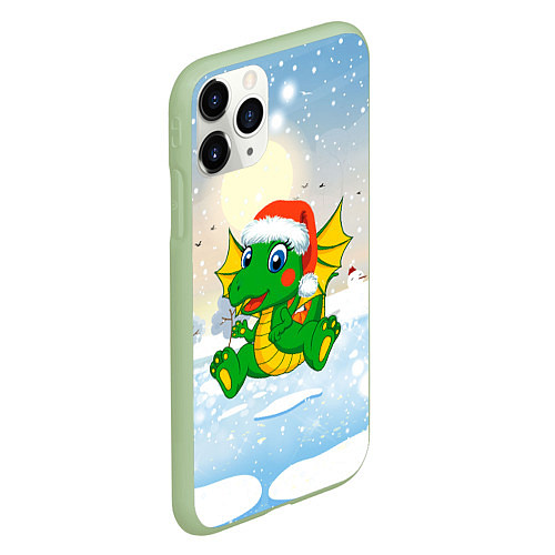 Чехол iPhone 11 Pro матовый Зимний дракончик / 3D-Салатовый – фото 2