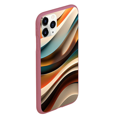 Чехол iPhone 11 Pro матовый Волнистая объёмная текстура - нейросеть / 3D-Малиновый – фото 2