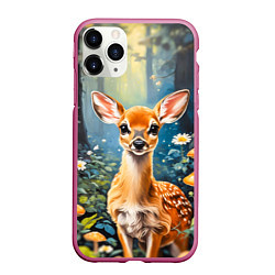 Чехол iPhone 11 Pro матовый Олененок в волшебном лесу, цвет: 3D-малиновый