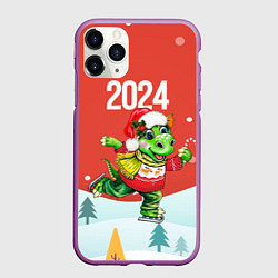 Чехол iPhone 11 Pro матовый Дракон на коньках, цвет: 3D-фиолетовый