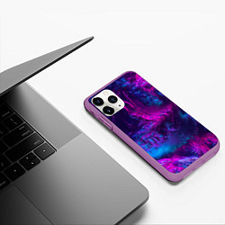 Чехол iPhone 11 Pro матовый Неоновая абстракция синий и розовый, цвет: 3D-фиолетовый — фото 2