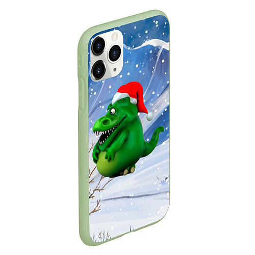Чехол iPhone 11 Pro матовый Толстый дракон на снежном фоне / 3D-Салатовый – фото 2
