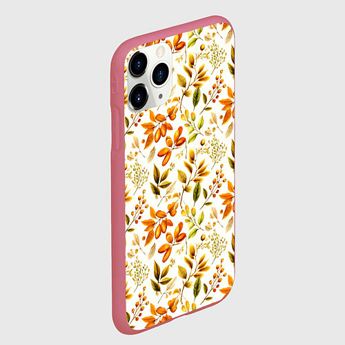 Чехол iPhone 11 Pro матовый Осенние листья и желуди / 3D-Малиновый – фото 2