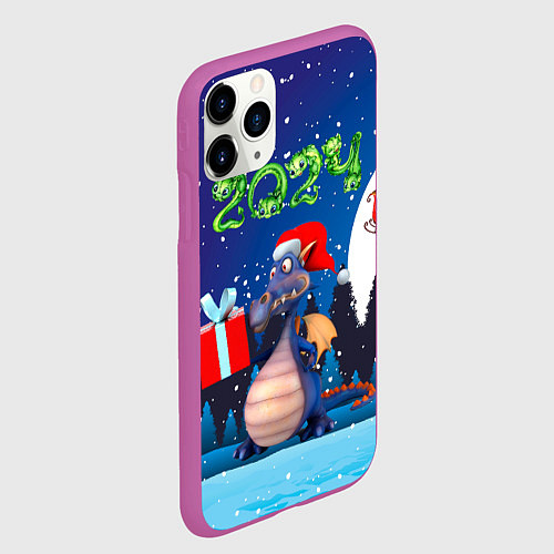 Чехол iPhone 11 Pro матовый Cиний дракон / 3D-Фиолетовый – фото 2