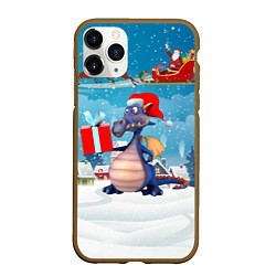 Чехол iPhone 11 Pro матовый Новогодний праздничный дракон, цвет: 3D-коричневый