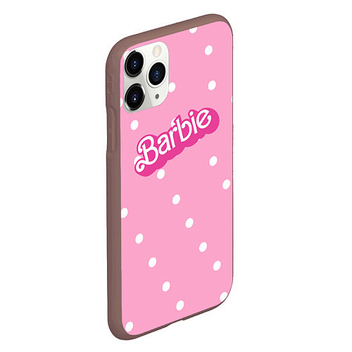 Чехол iPhone 11 Pro матовый Барби - белый горошек на розовом / 3D-Коричневый – фото 2
