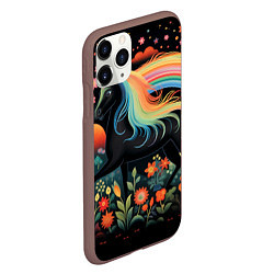 Чехол iPhone 11 Pro матовый Лошадка с радужной гривой в стиле фолк-арт, цвет: 3D-коричневый — фото 2