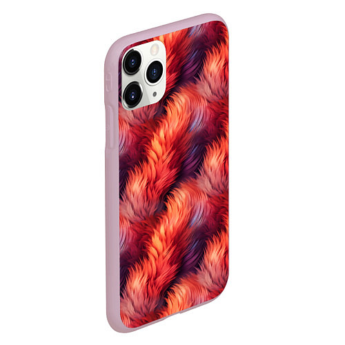 Чехол iPhone 11 Pro матовый Красный мех паттерн / 3D-Розовый – фото 2