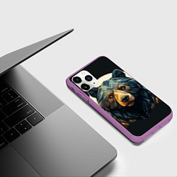Чехол iPhone 11 Pro матовый Арт осенний медведь, цвет: 3D-фиолетовый — фото 2
