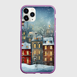 Чехол iPhone 11 Pro матовый Новогодний городок, цвет: 3D-фиолетовый