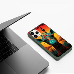 Чехол iPhone 11 Pro матовый Жираф в стиле фолк-арт, цвет: 3D-темно-зеленый — фото 2