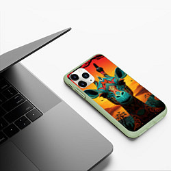 Чехол iPhone 11 Pro матовый Жираф в стиле фолк-арт, цвет: 3D-салатовый — фото 2