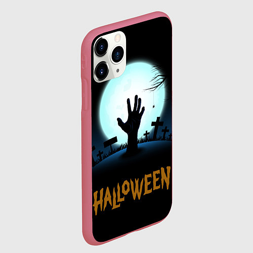 Чехол iPhone 11 Pro матовый Кладбище на хэллоуин / 3D-Малиновый – фото 2