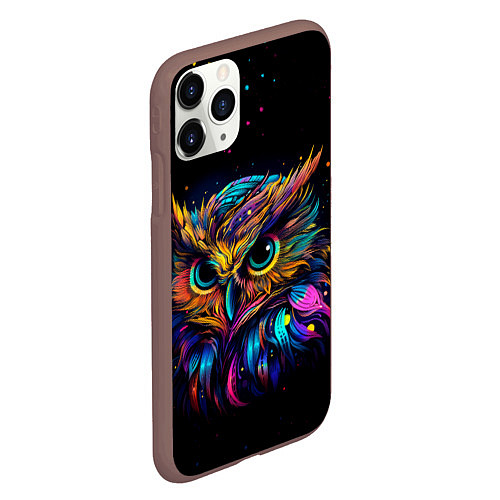 Чехол iPhone 11 Pro матовый Разноцветная цифровая сова - нейросеть / 3D-Коричневый – фото 2