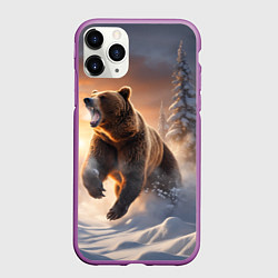 Чехол iPhone 11 Pro матовый Бурый медведь в лесу, цвет: 3D-фиолетовый