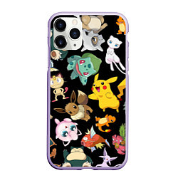 Чехол iPhone 11 Pro матовый Пикачу и другие покемоны, цвет: 3D-светло-сиреневый