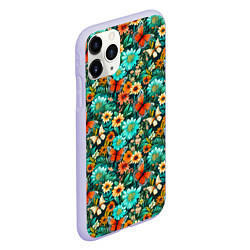 Чехол iPhone 11 Pro матовый Бабочки в цветах паттерн, цвет: 3D-светло-сиреневый — фото 2