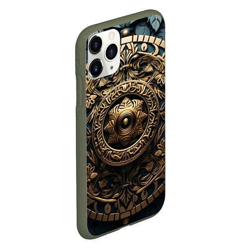 Чехол iPhone 11 Pro матовый Орнамент в кельтском стиле / 3D-Темно-зеленый – фото 2