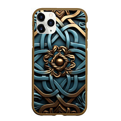 Чехол iPhone 11 Pro матовый Симметричный орнамент в кельтской стилистике, цвет: 3D-коричневый