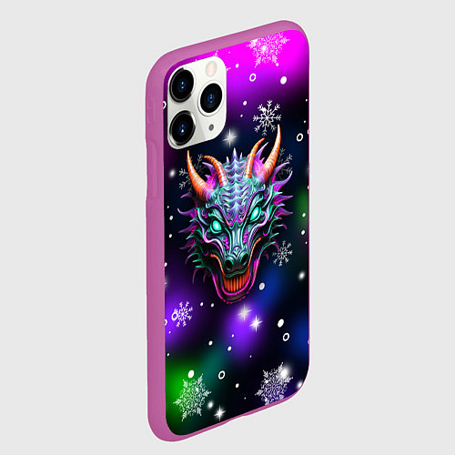 Чехол iPhone 11 Pro матовый Неновый дракон / 3D-Фиолетовый – фото 2