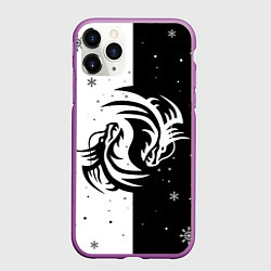 Чехол iPhone 11 Pro матовый Инь Янь - Драконы, цвет: 3D-фиолетовый