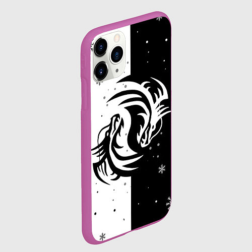 Чехол iPhone 11 Pro матовый Инь Янь - Драконы / 3D-Фиолетовый – фото 2