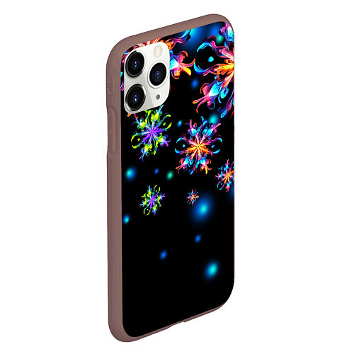 Чехол iPhone 11 Pro матовый Неоновые снежинки - Новый год / 3D-Коричневый – фото 2
