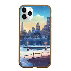 Чехол iPhone 11 Pro матовый Зимний большой город, цвет: 3D-коричневый
