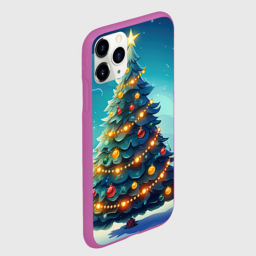 Чехол iPhone 11 Pro матовый Новогодняя елка / 3D-Фиолетовый – фото 2