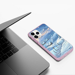 Чехол iPhone 11 Pro матовый Новогодний дворик со снеговиком, цвет: 3D-розовый — фото 2