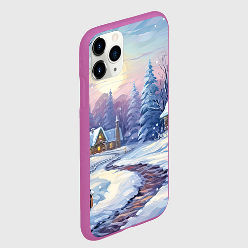 Чехол iPhone 11 Pro матовый Тропинка к новогоднему дому / 3D-Фиолетовый – фото 2