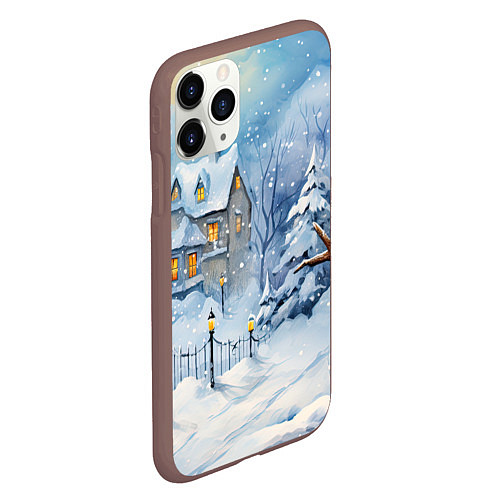 Чехол iPhone 11 Pro матовый Новогодний снеговик с шарфом / 3D-Коричневый – фото 2
