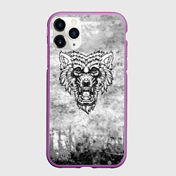 Чехол iPhone 11 Pro матовый Texture - Злой волк, цвет: 3D-фиолетовый