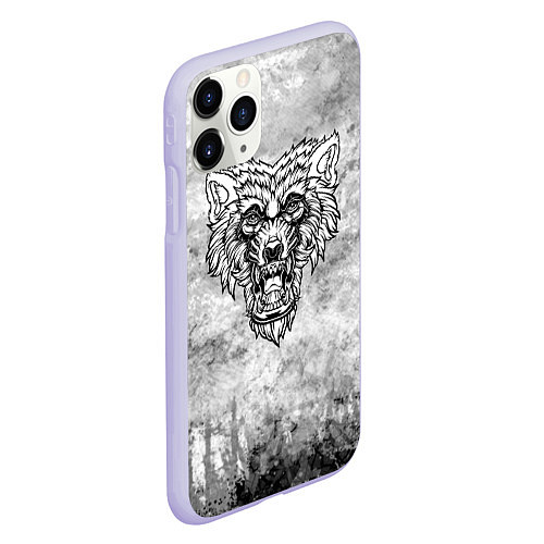 Чехол iPhone 11 Pro матовый Texture - Злой волк / 3D-Светло-сиреневый – фото 2