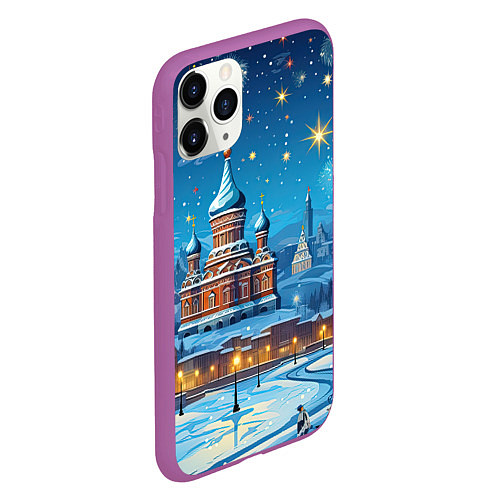 Чехол iPhone 11 Pro матовый Новогодняя Москва / 3D-Фиолетовый – фото 2
