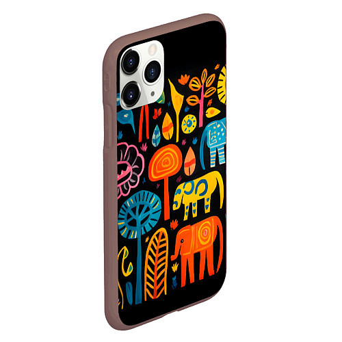 Чехол iPhone 11 Pro матовый Африканский узор со слонами - нейросеть / 3D-Коричневый – фото 2