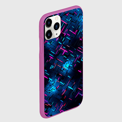 Чехол iPhone 11 Pro матовый Неоновая сталь cyberpunk / 3D-Фиолетовый – фото 2