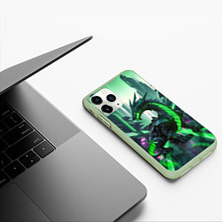 Чехол iPhone 11 Pro матовый Неоновый зеленый дракон, цвет: 3D-салатовый — фото 2