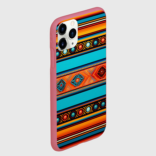 Чехол iPhone 11 Pro матовый Этнический принт в горизонтальную полоску / 3D-Малиновый – фото 2