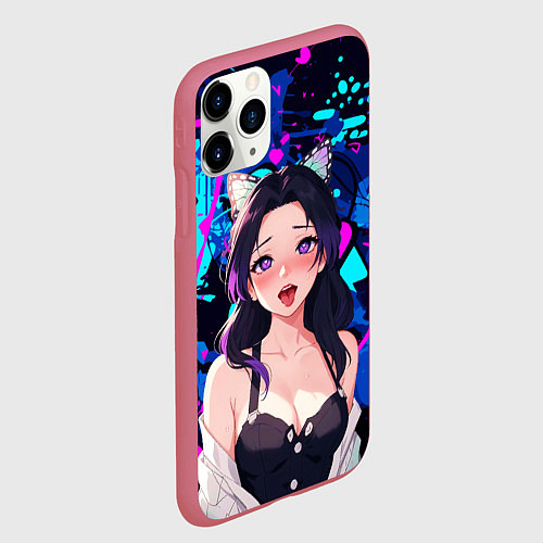 Чехол iPhone 11 Pro матовый Шинобу ахегао / 3D-Малиновый – фото 2