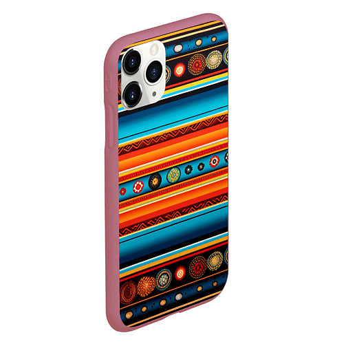 Чехол iPhone 11 Pro матовый Этнический узор в горизонтальную полоску / 3D-Малиновый – фото 2