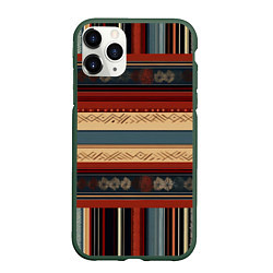 Чехол iPhone 11 Pro матовый Этнический принт в полоску, цвет: 3D-темно-зеленый
