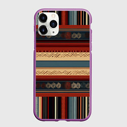 Чехол iPhone 11 Pro матовый Этнический принт в полоску, цвет: 3D-фиолетовый