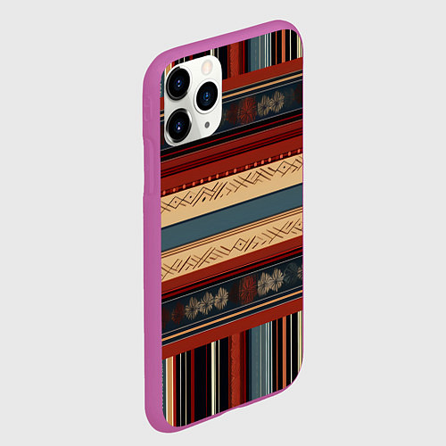 Чехол iPhone 11 Pro матовый Этнический принт в полоску / 3D-Фиолетовый – фото 2